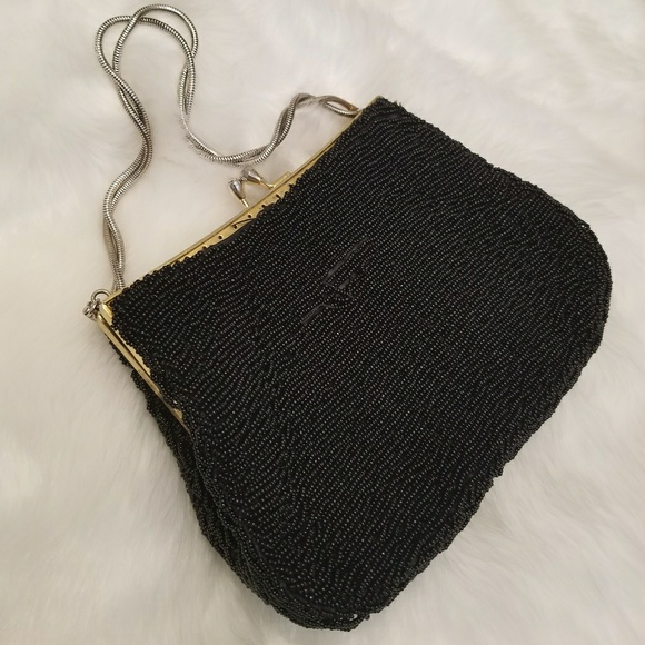 Walborg Handbags - 🖤 ITALIAN BLACK BEADED DETAIL CLUTCH🖤
